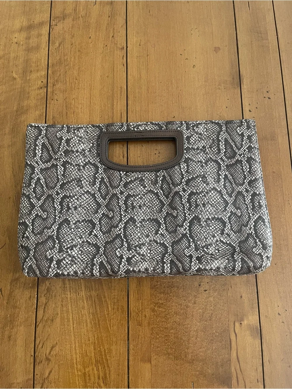 J. McLaughlin Eliana Python Snake Print Clutch Embossed Leather Brown / Multi